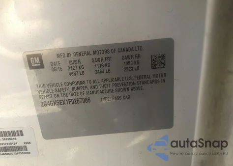 2015 Buick Regal Turbo из США, поврежденный, VIN 2G4GK5EX1F9267086